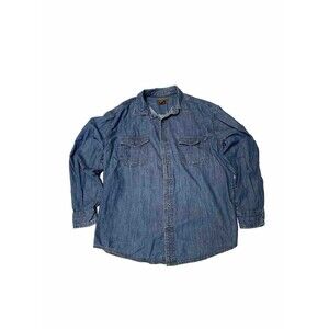 ST. JOHN'S BAY ~ Mens L~ Button Up Cotton Long Sleeve Blue Jean Denim Shirt